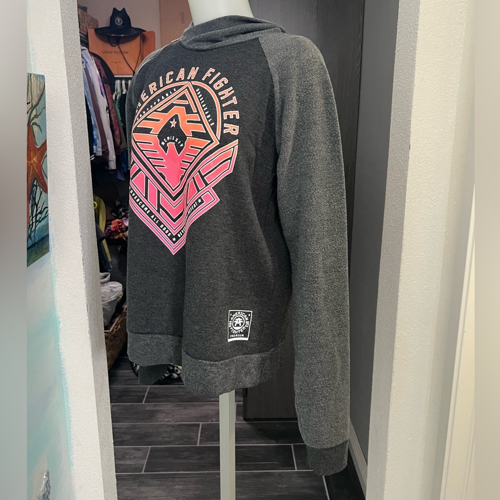American Fighter Gray and Pink Hoodie - Picture 5 of 9